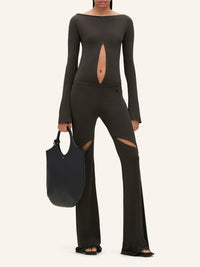 Drop zipped crepe jersey Bodysuit - Mud Brown
