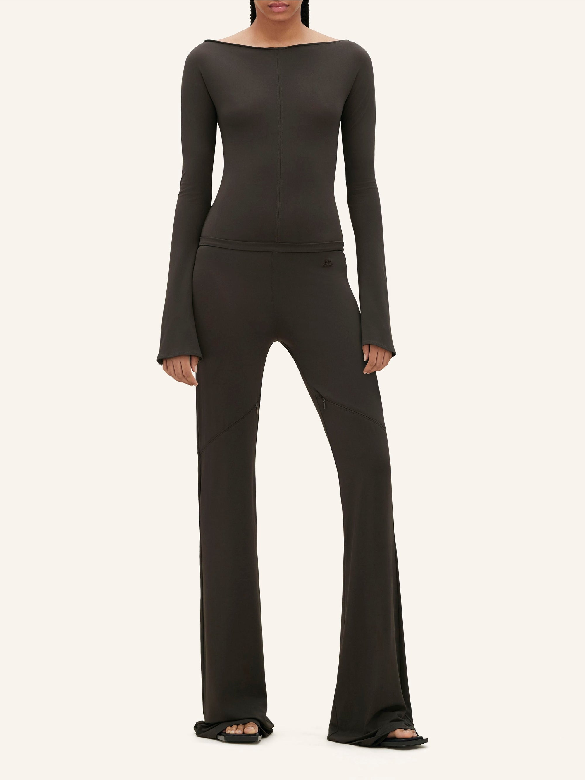 Drop zipped crepe jersey Bodysuit - Mud Brown