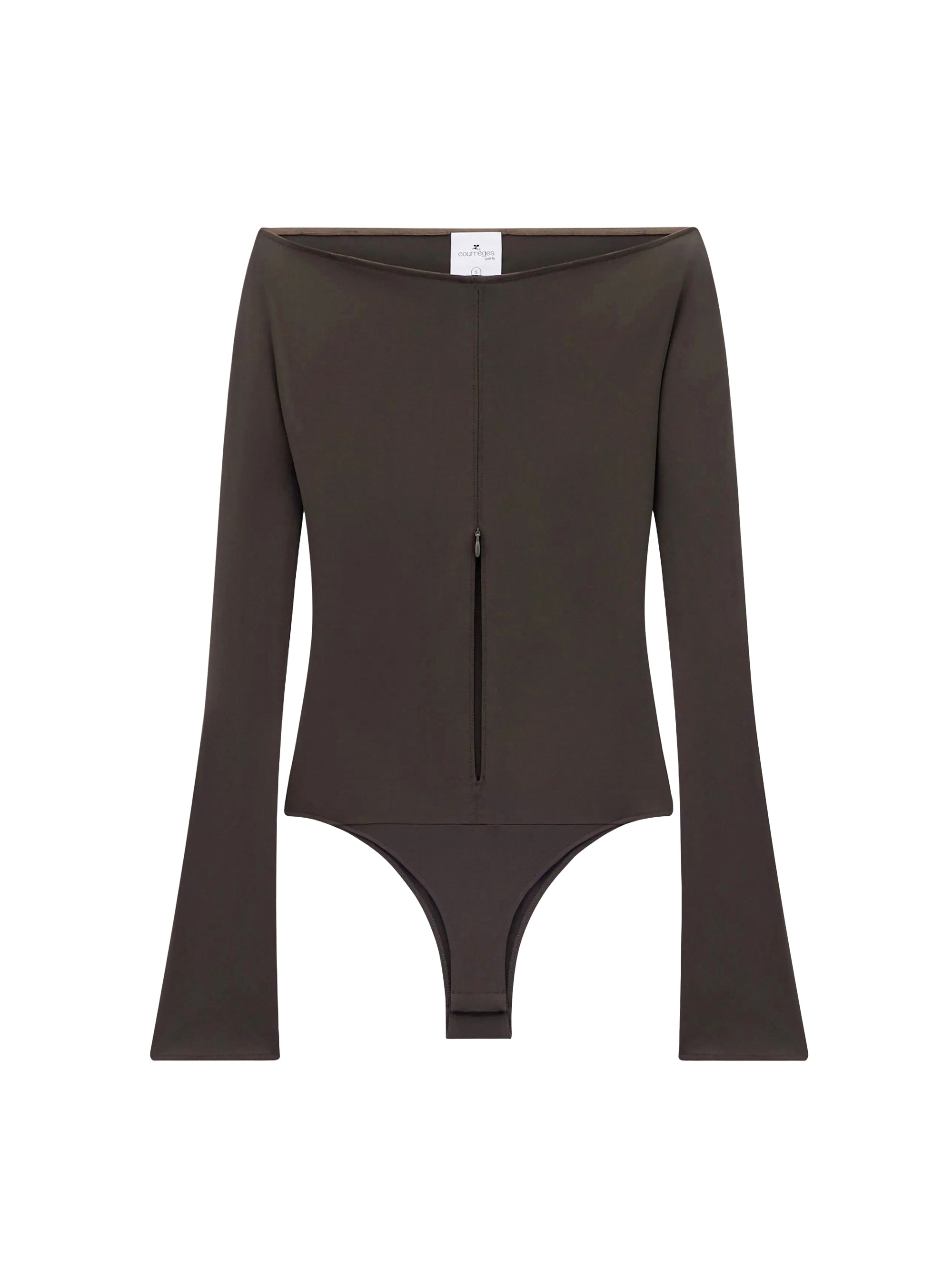 Drop zipped crepe jersey Bodysuit - Mud Brown