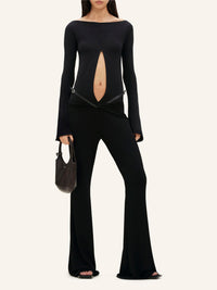 Drop zipped crepe jersey Bodysuit - Black