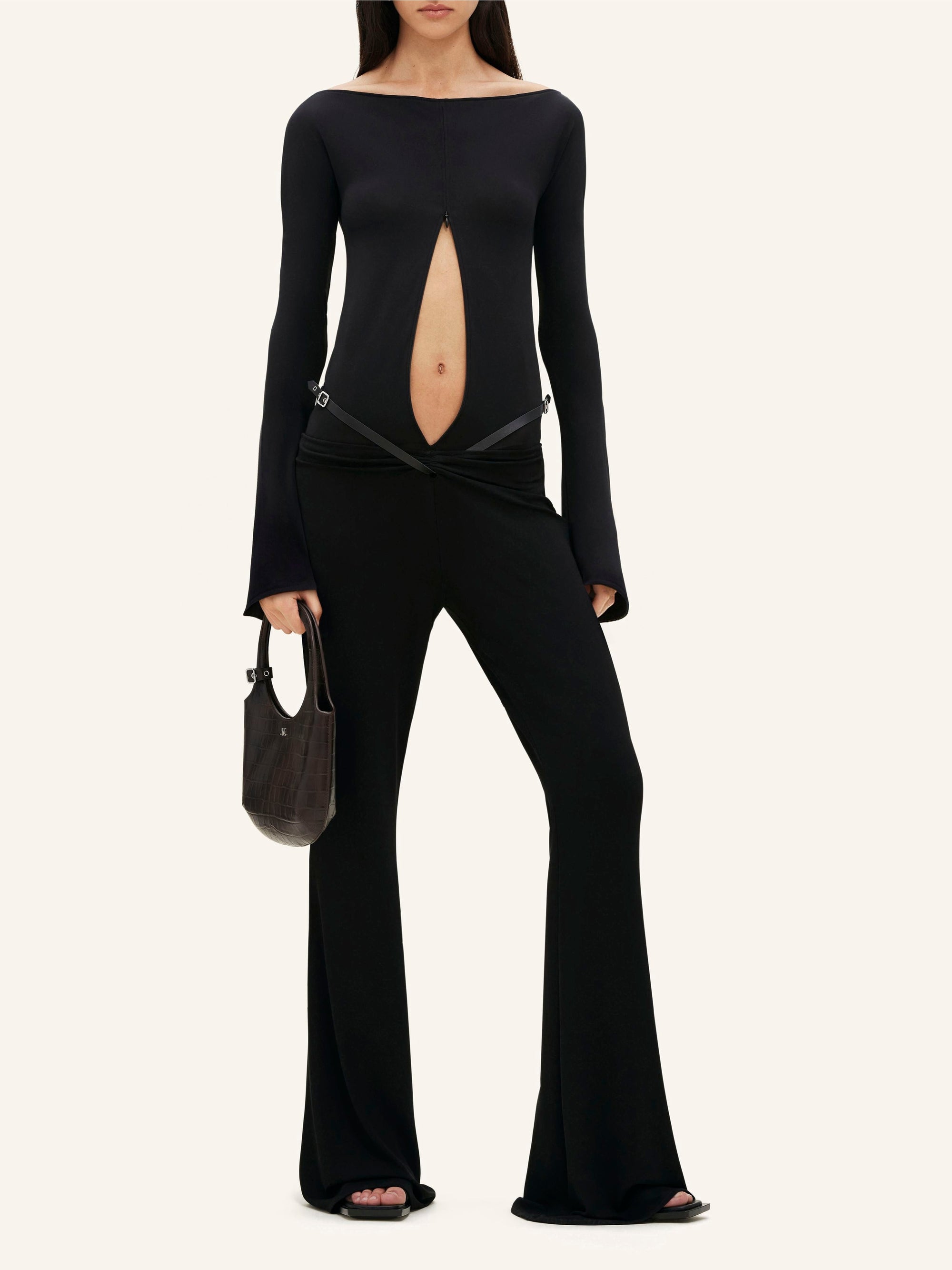 Drop zipped crepe jersey Bodysuit - Black