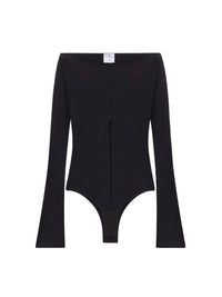 Drop zipped crepe jersey Bodysuit - Black