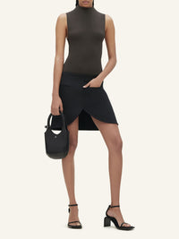 High neck crepe jersey Bodysuit - Mud Brown