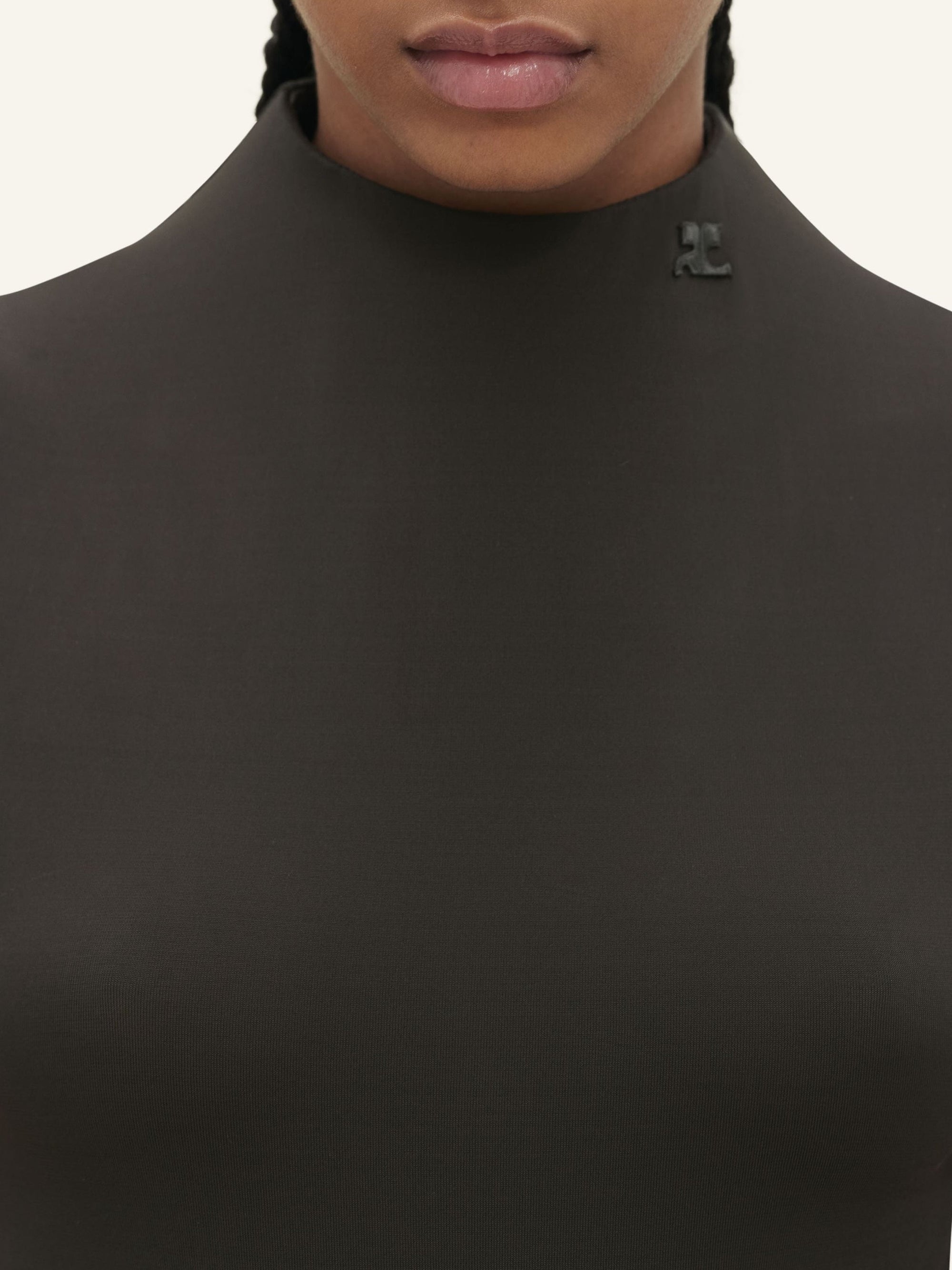 High neck crepe jersey Bodysuit - Mud Brown
