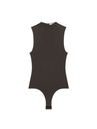 High neck crepe jersey Bodysuit - Mud Brown
