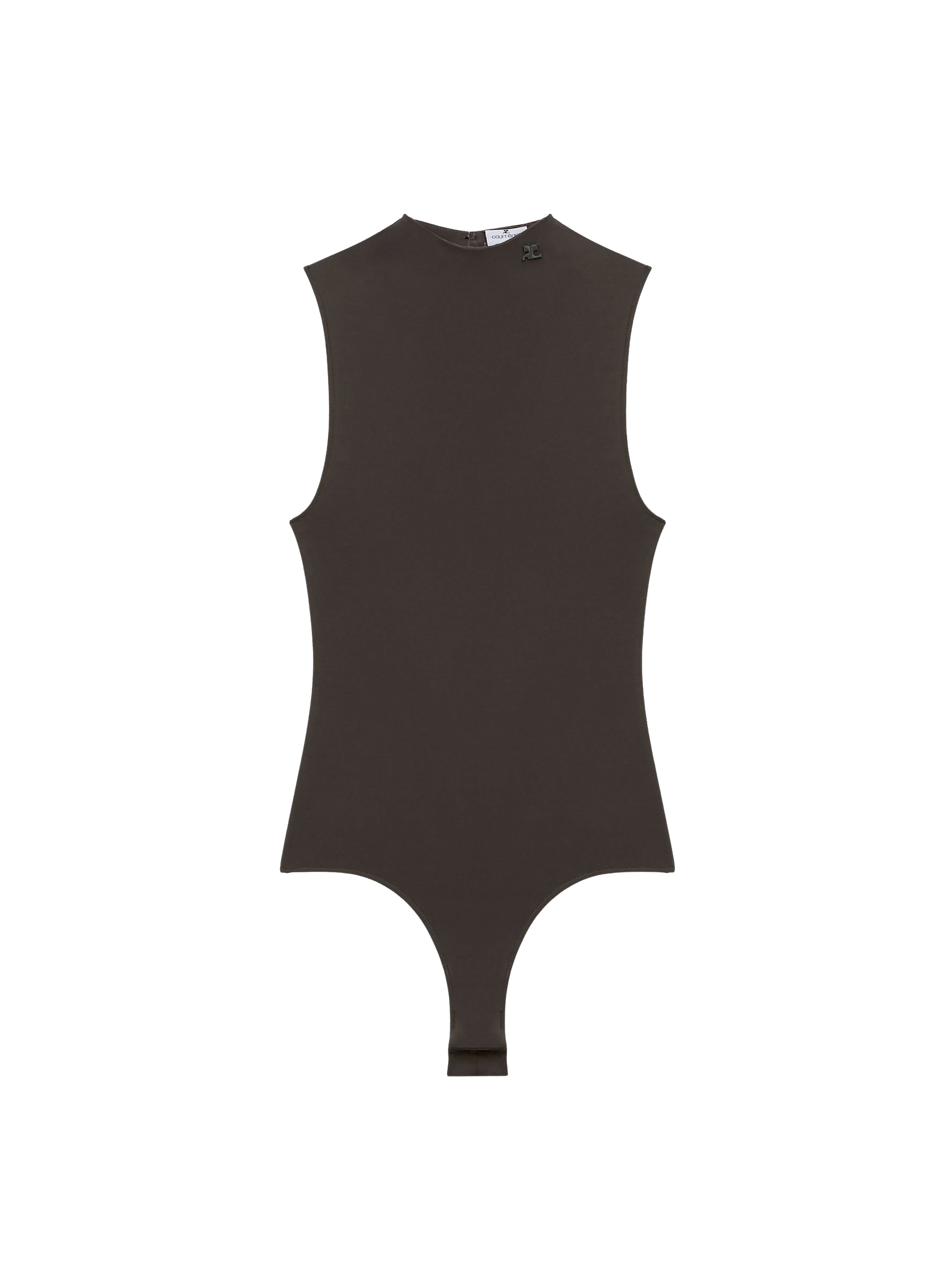 High neck crepe jersey Bodysuit - Mud Brown