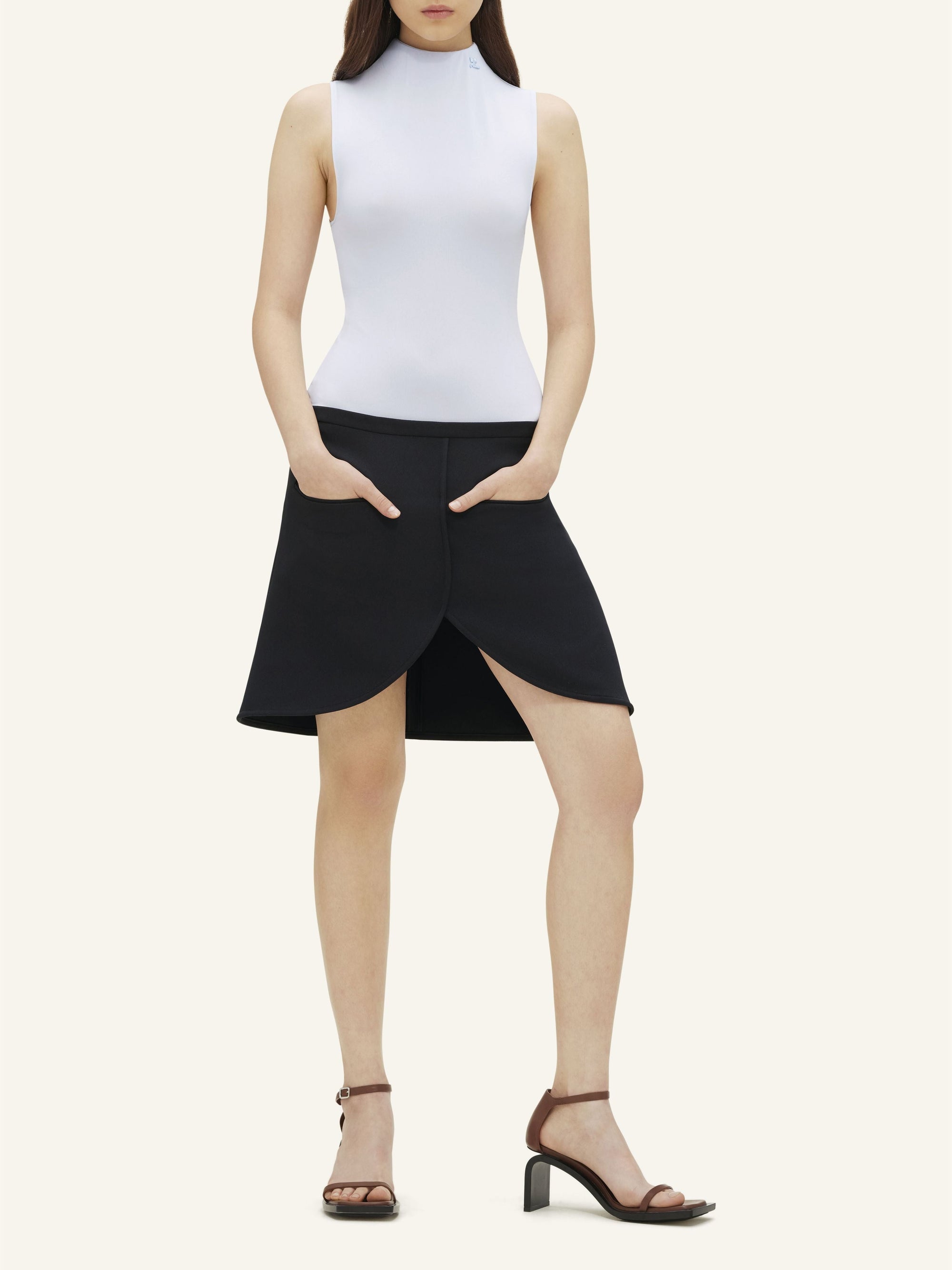 High neck crepe jersey Bodysuit - Blue