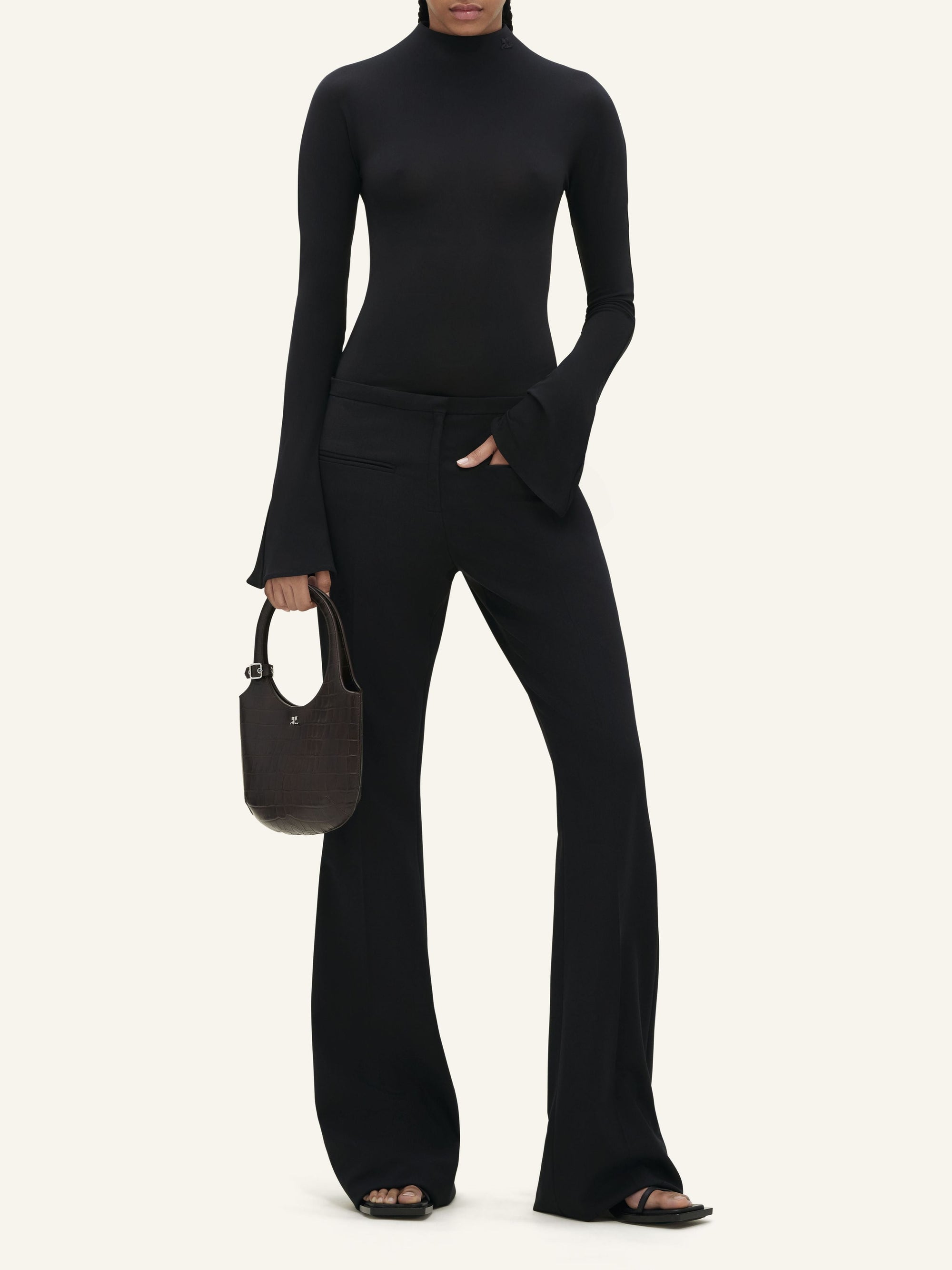 High neck crepe jersey Bodysuit - Black