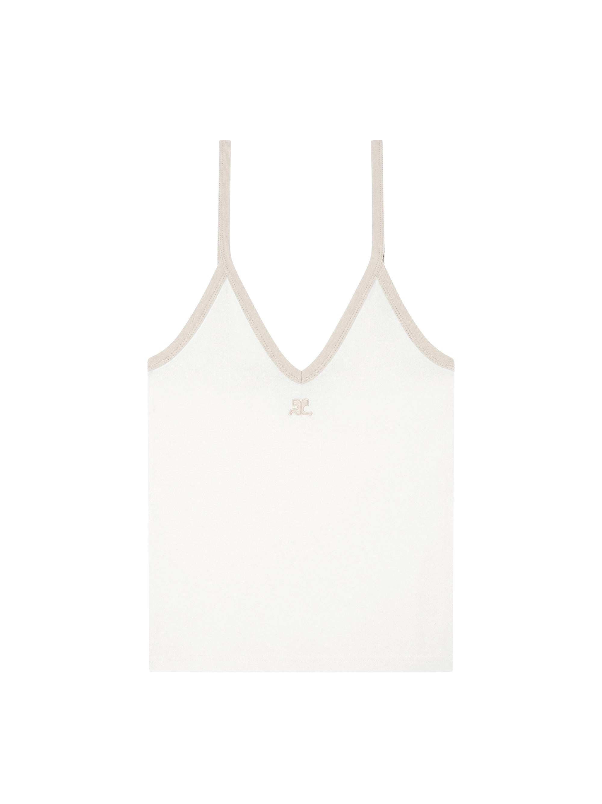 Contrast v neck tank Top - White & Sand