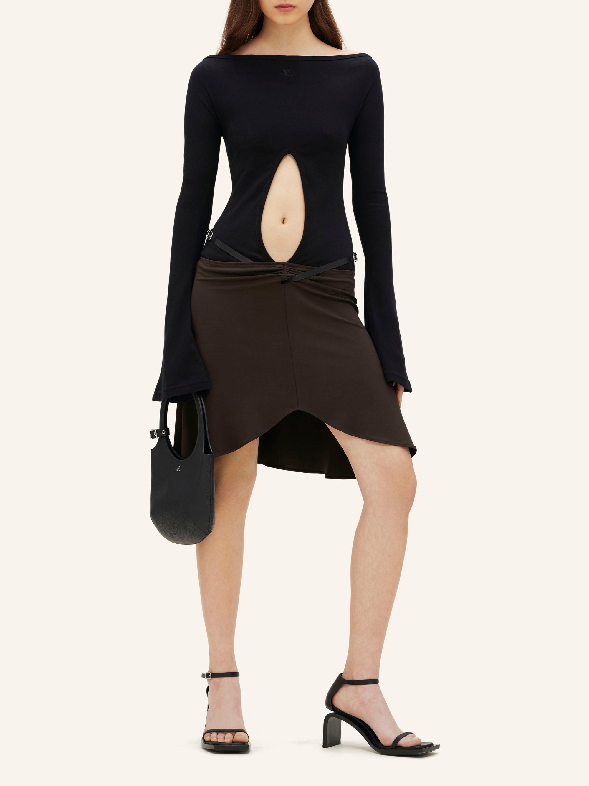 Slash ellipse crepe jersey mini Skirt - Mud Brown