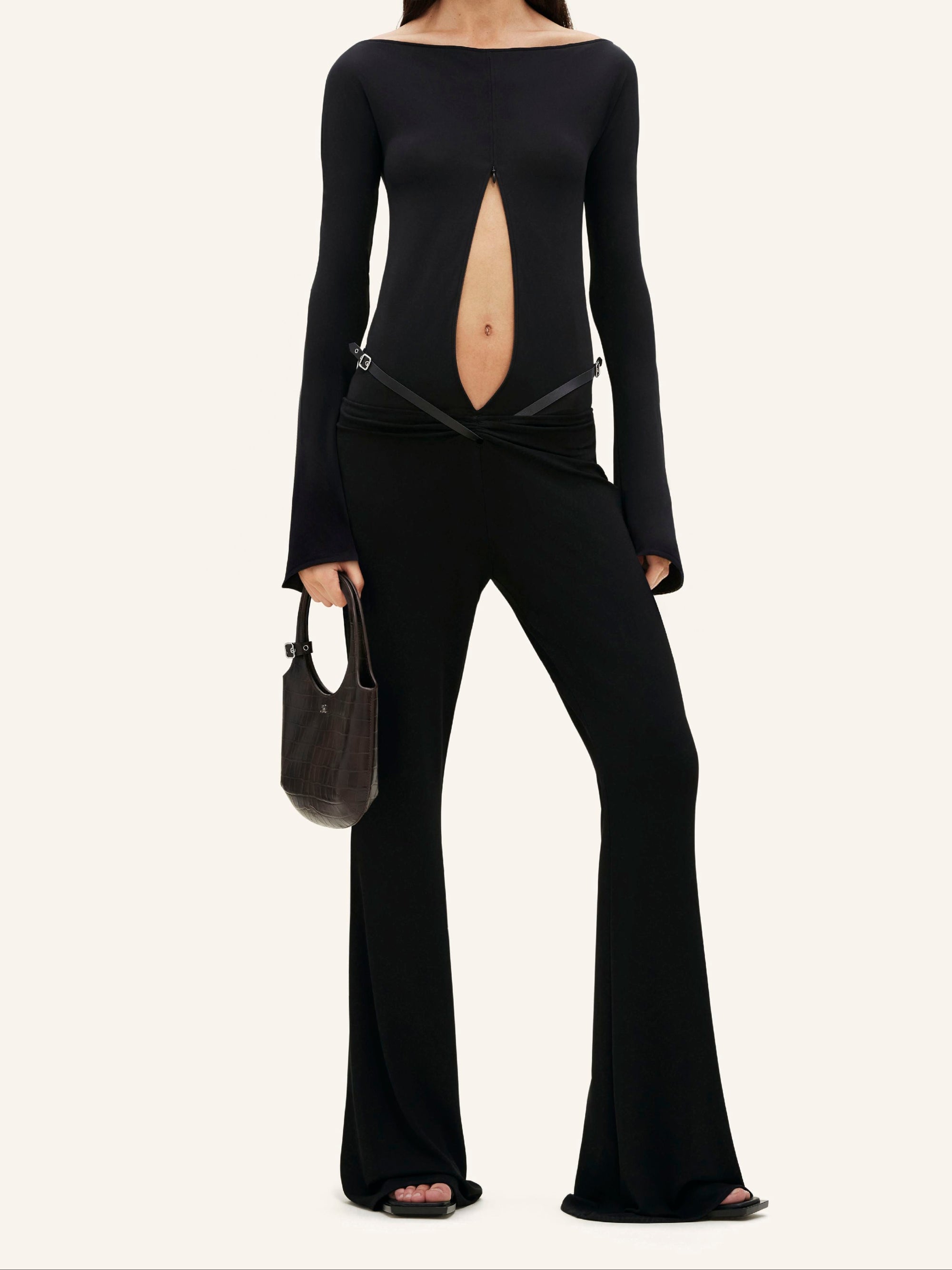 Slash sangle crepe jersey Pant - Black