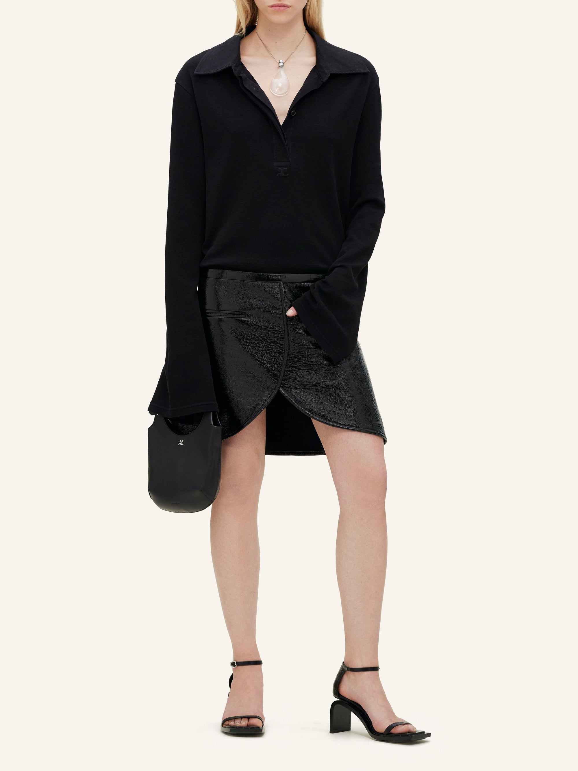 Long sleeve cotton Polo - Black