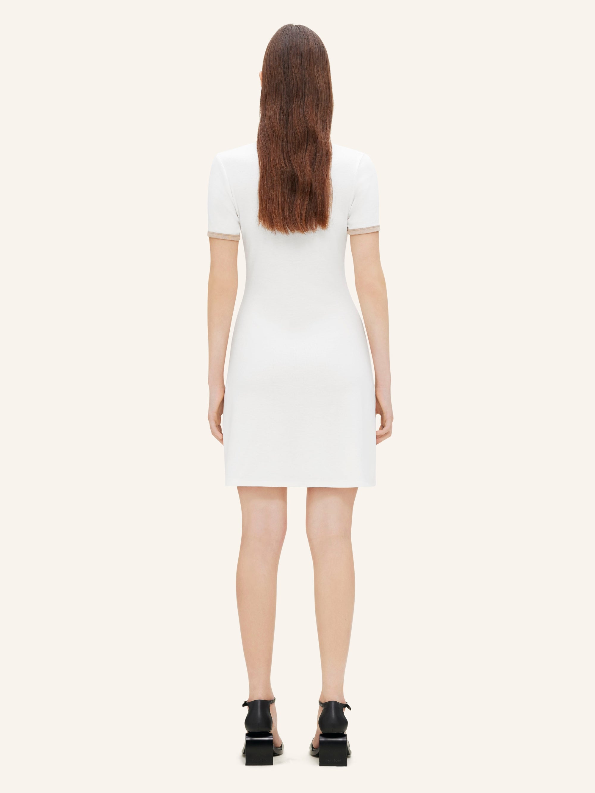 Contrast V-neck Mini Dress - White