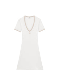 Contrast v neck mini Dress - White & Sand