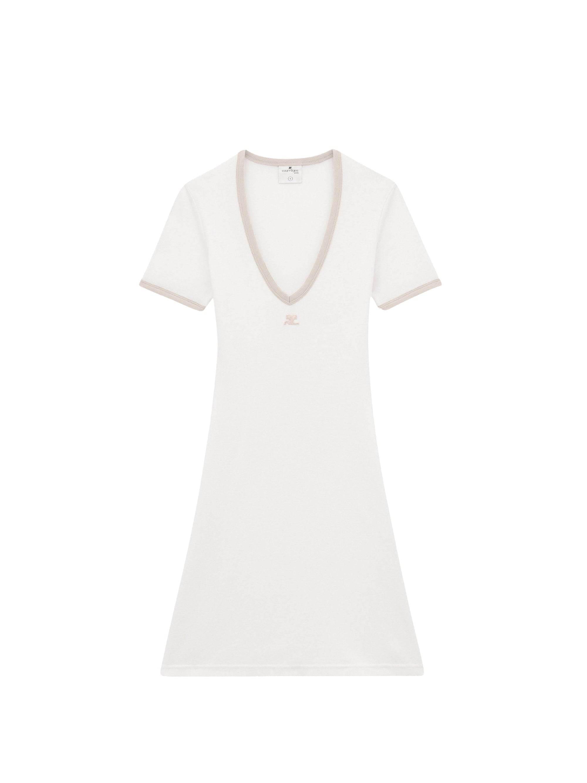 Contrast v neck mini Dress - White & Sand