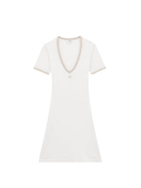 Contrast V-neck Mini Dress - White
