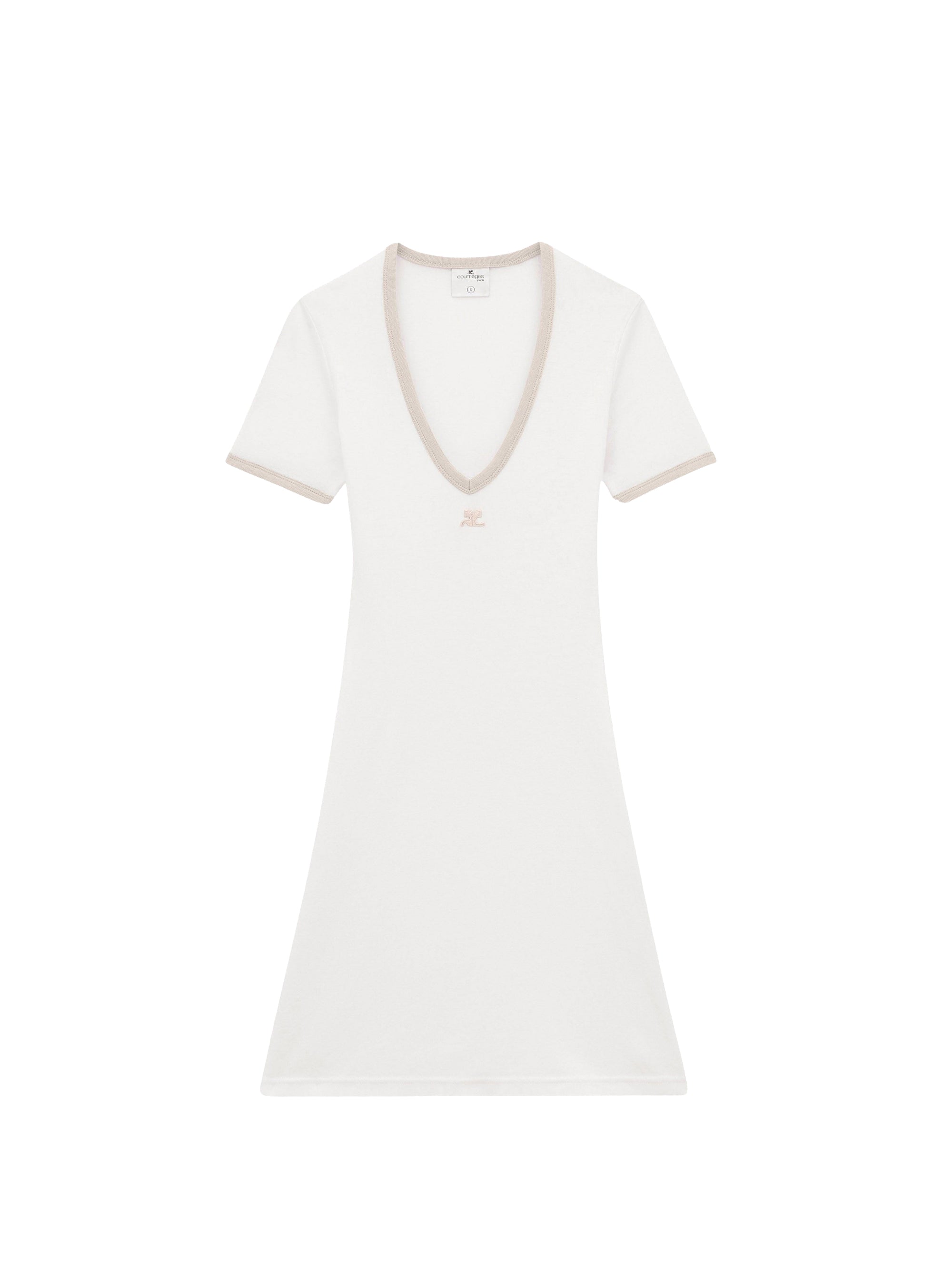 Contrast V-neck Mini Dress - White