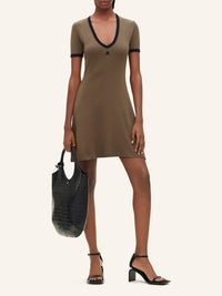 Contrast v neck mini Dress - Green & Black