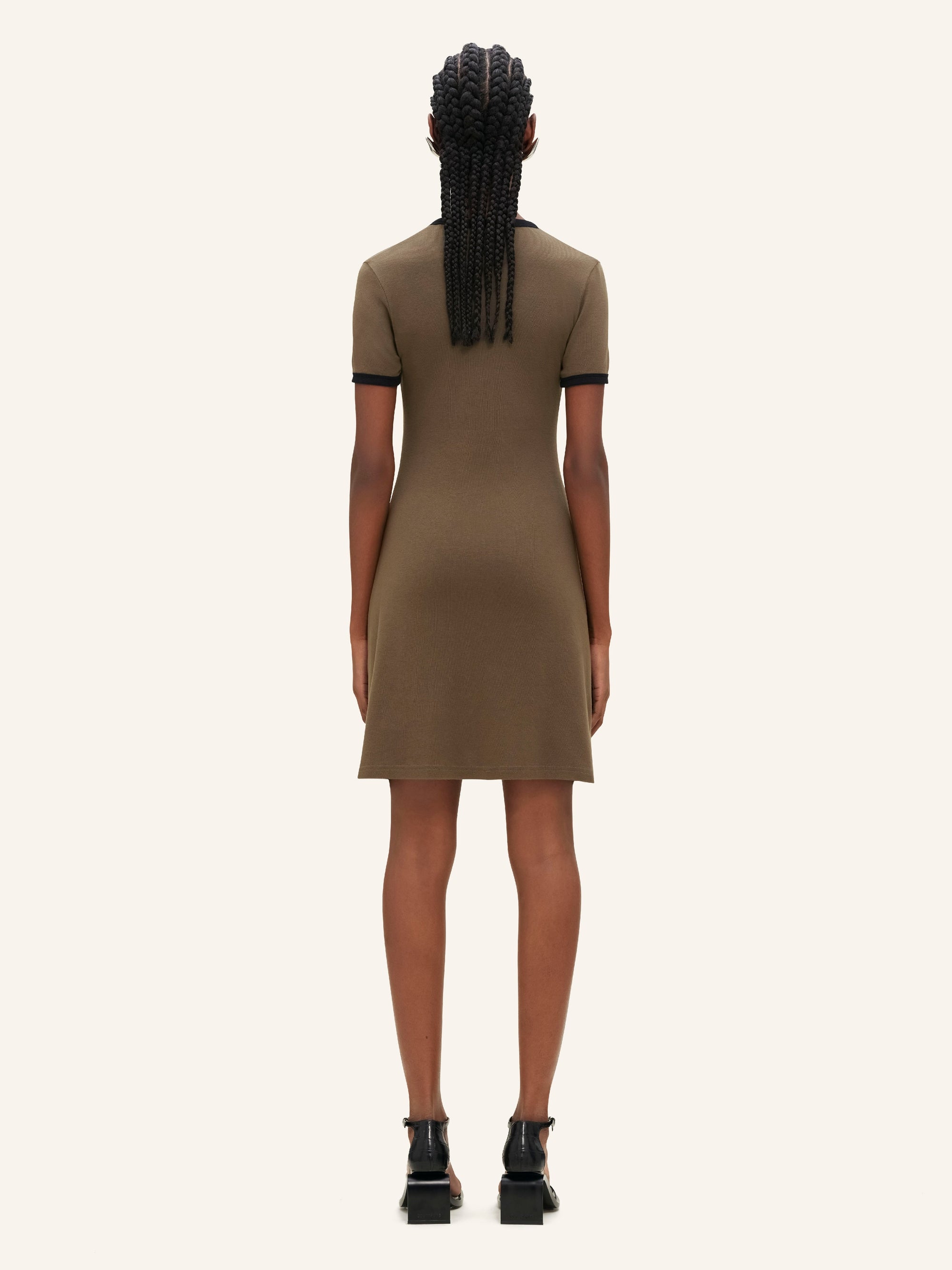 Contrast V-neck Mini Dress - Green