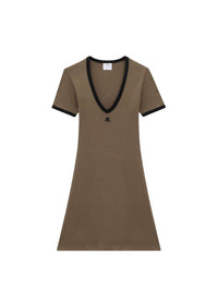 Contrast V-neck Mini Dress - Green