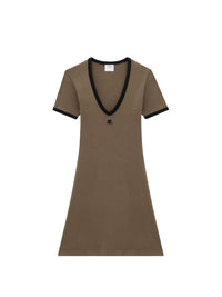 Contrast v neck mini Dress - Green & Black
