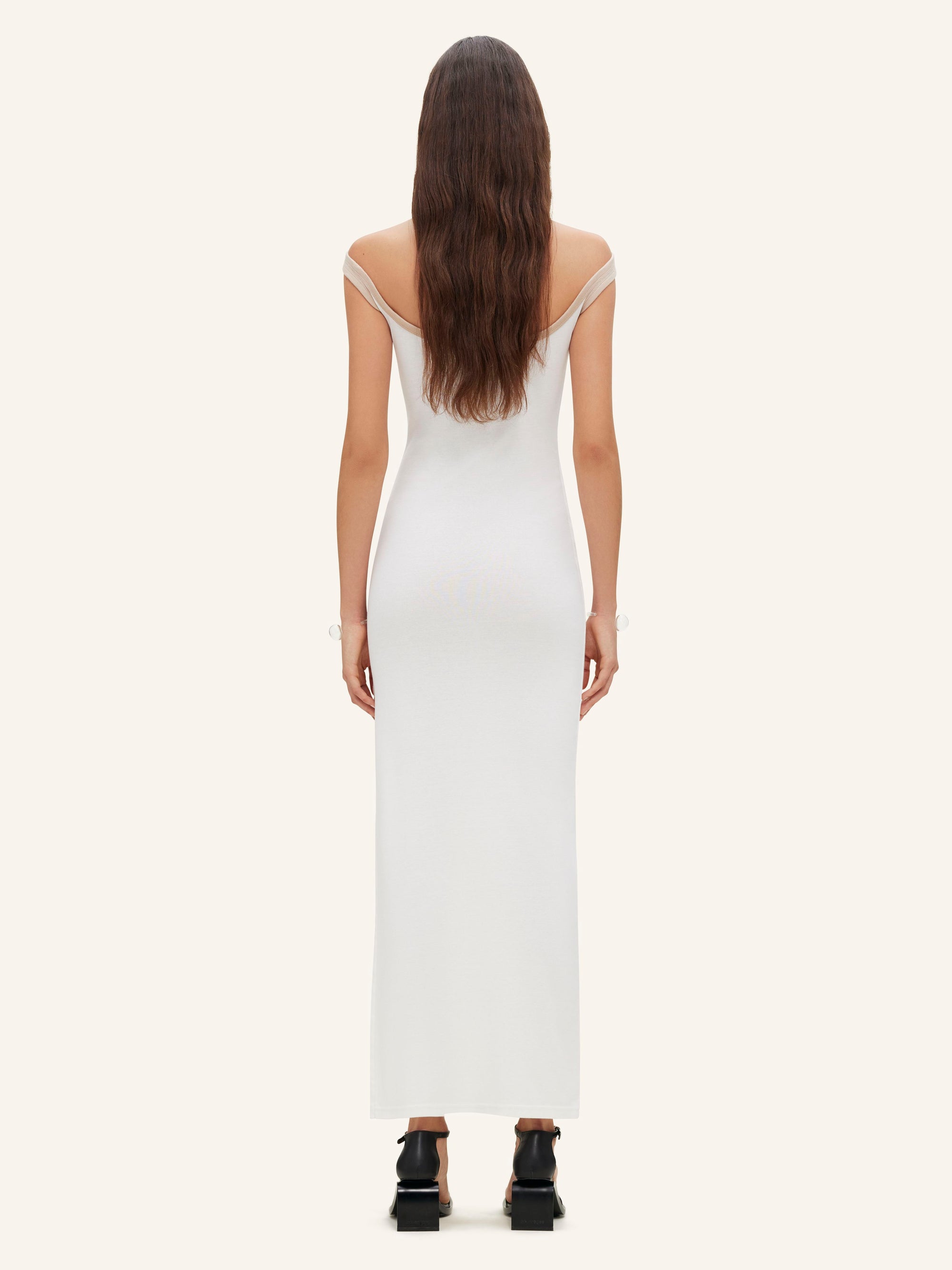 Contrast hyperbole long Dress - White & Sand