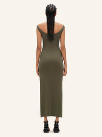 Hyperbole 90's rib long Dress - Camouflage Green
