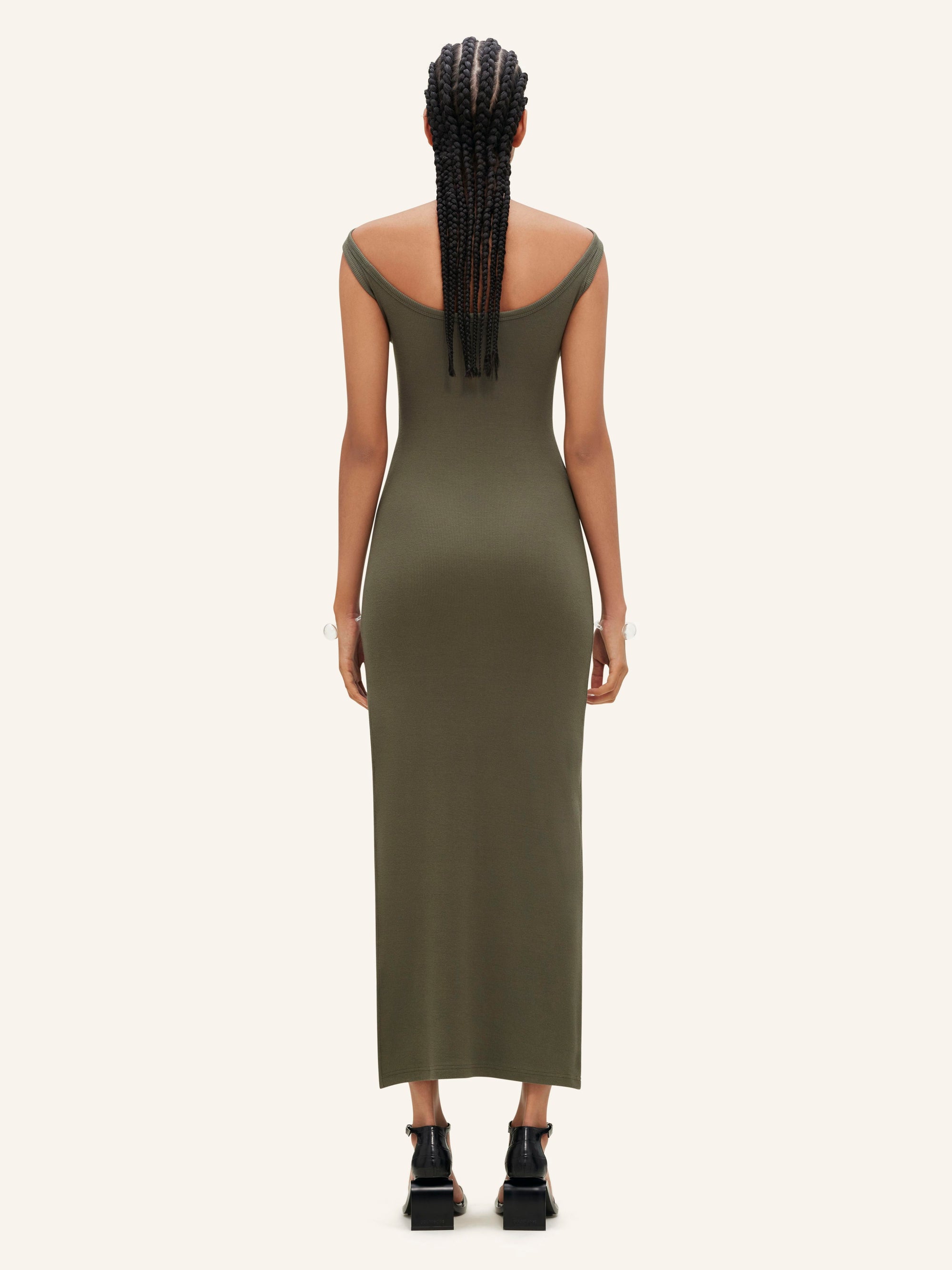 Hyperbole 90's rib long Dress - Camouflage Green