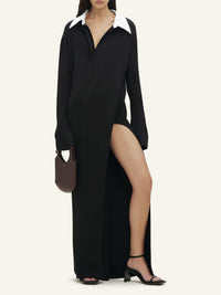 Twist cotton polo long Dress - Black