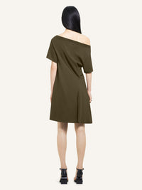 Boat neck cotton mini Dress - Camouflage Green