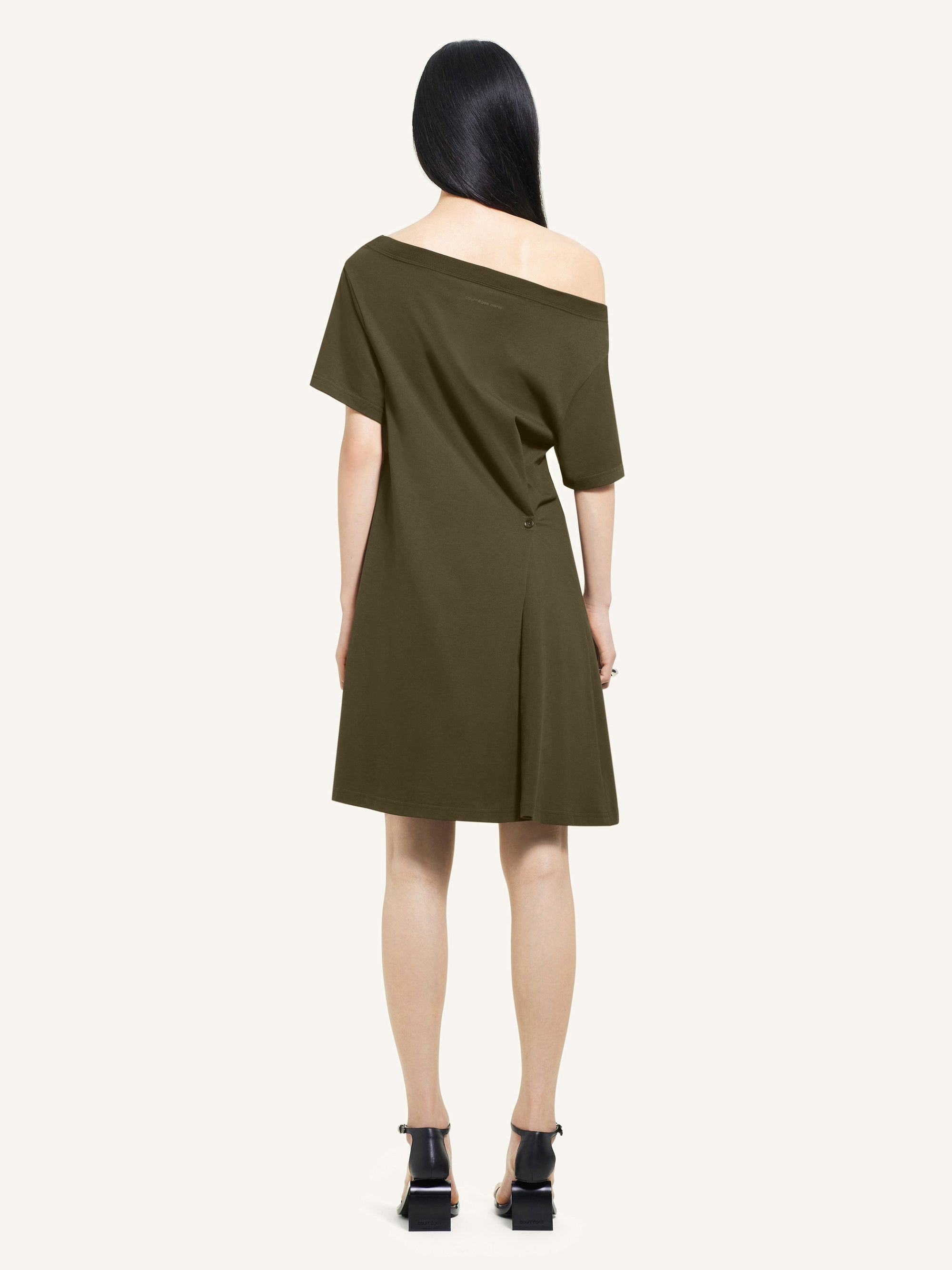 Boat neck cotton mini Dress - Camouflage Green