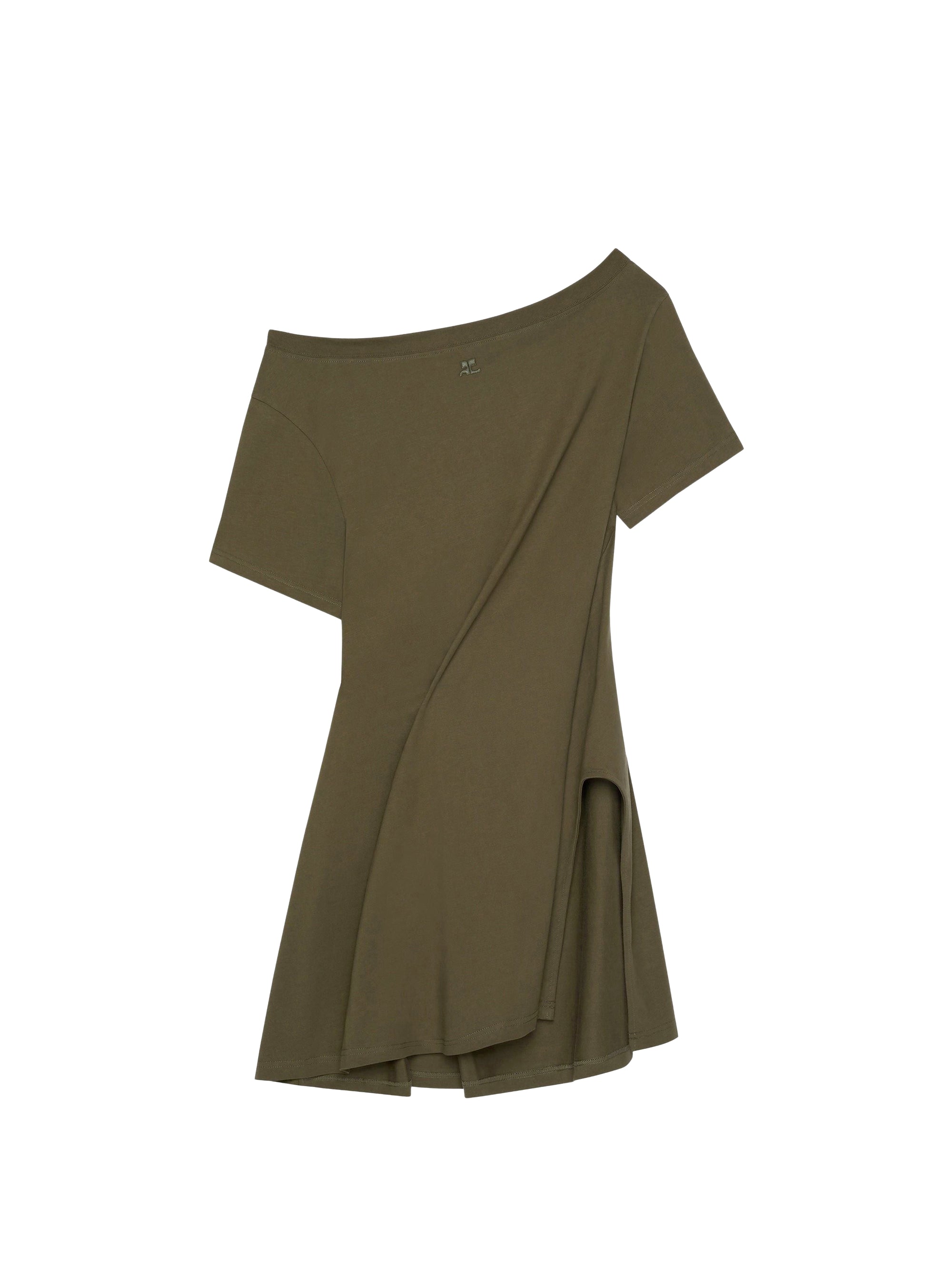 Boat neck cotton mini Dress - Camouflage Green