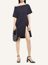 Boat neck cotton mini Dress - Black