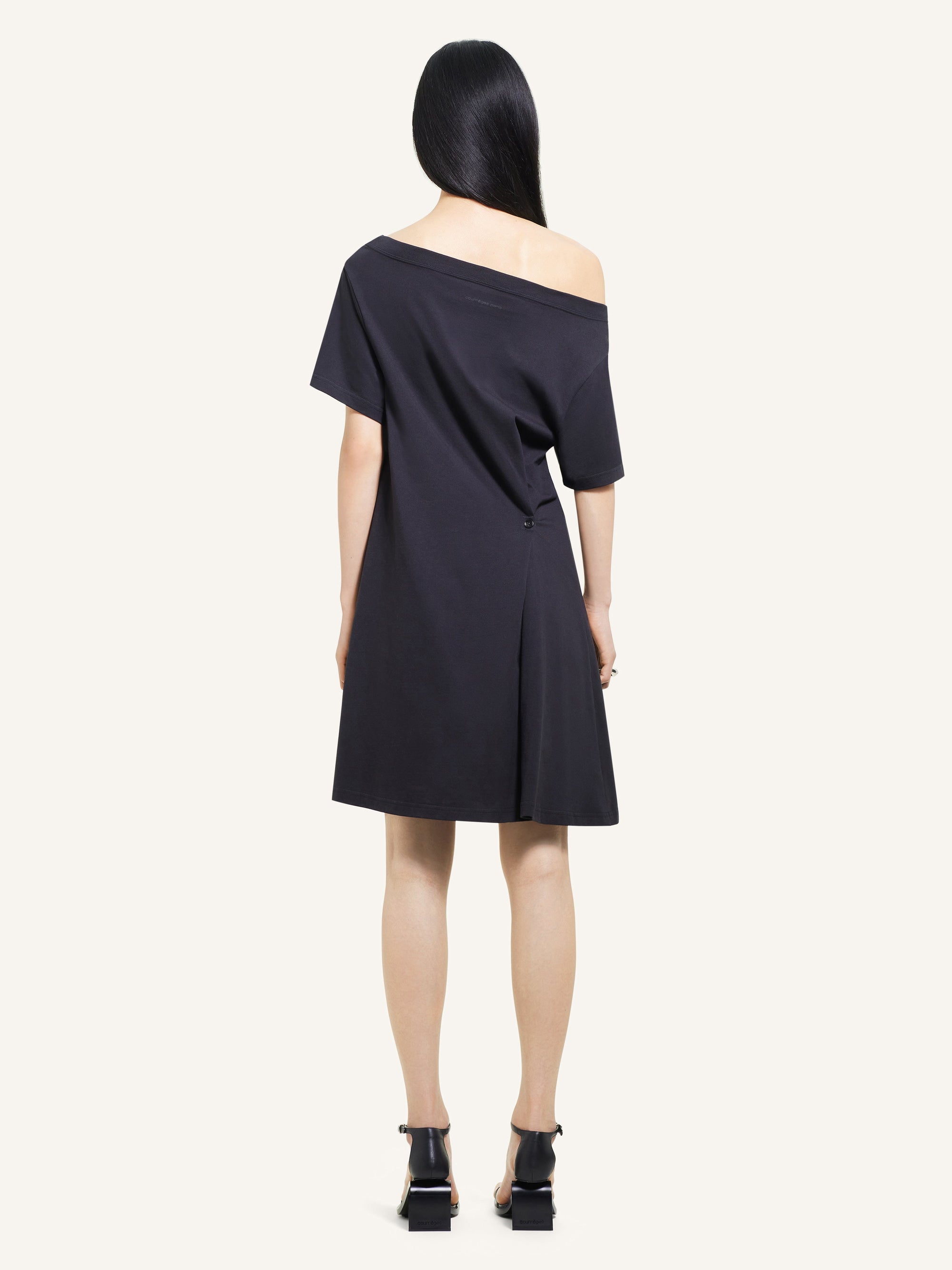 Boat neck cotton mini Dress - Black