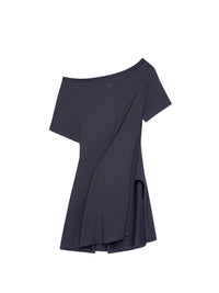 Boat neck cotton mini Dress - Black