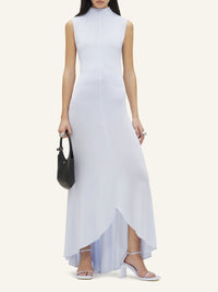 High neck crepe jersey long Dress - Blue
