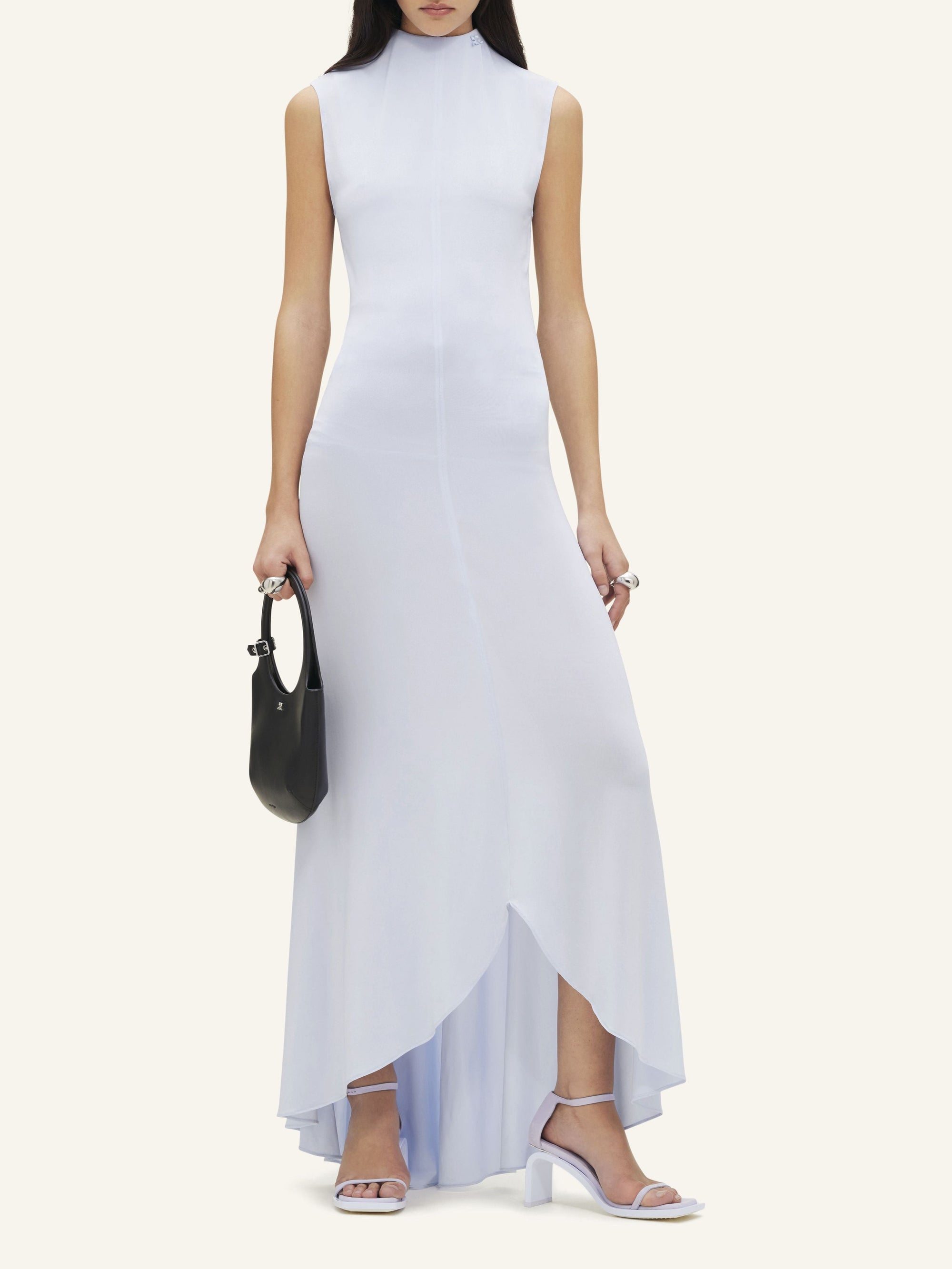 High neck crepe jersey long Dress - Blue