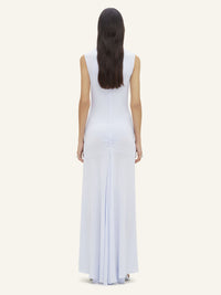 High neck crepe jersey long Dress - Blue
