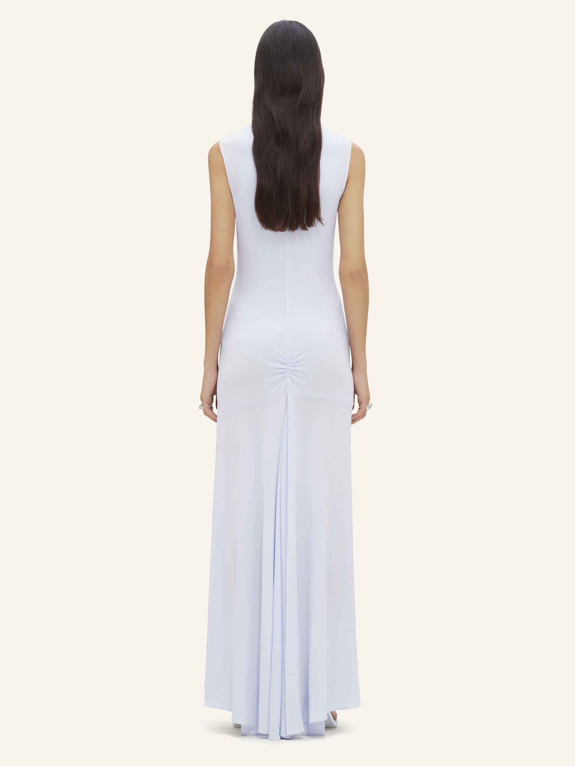 High neck crepe jersey long Dress - Blue