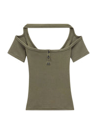 Hyperbole snaps 90's rib Top - Camouflage Green