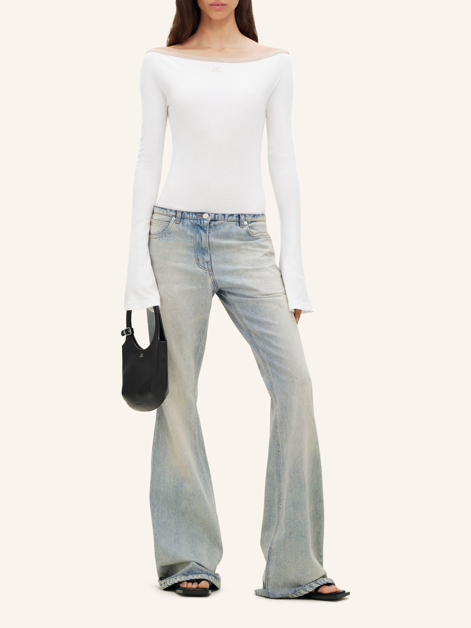 Contrast boat line Top - White & Sand
