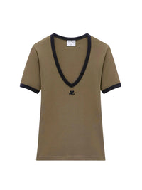 Contrast v neck T-Shirt - Green & Black