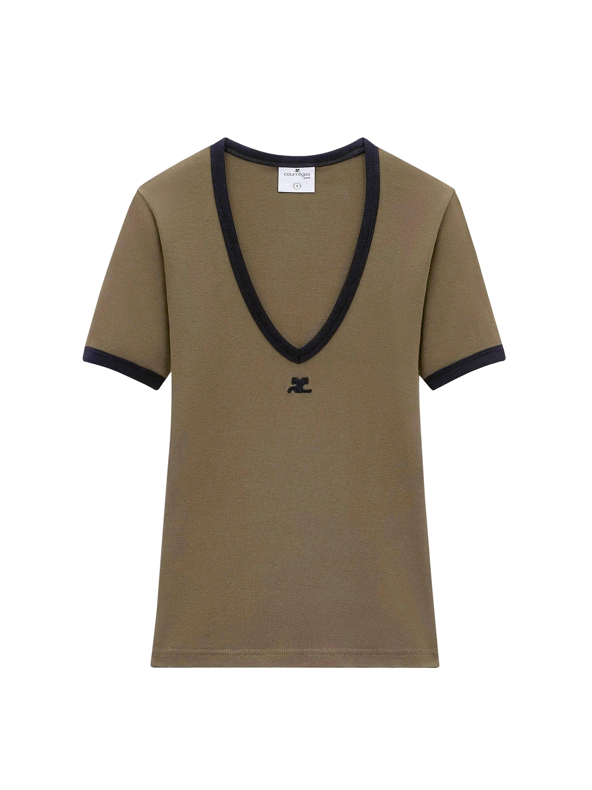 Contrast v neck T-Shirt - Green & Black
