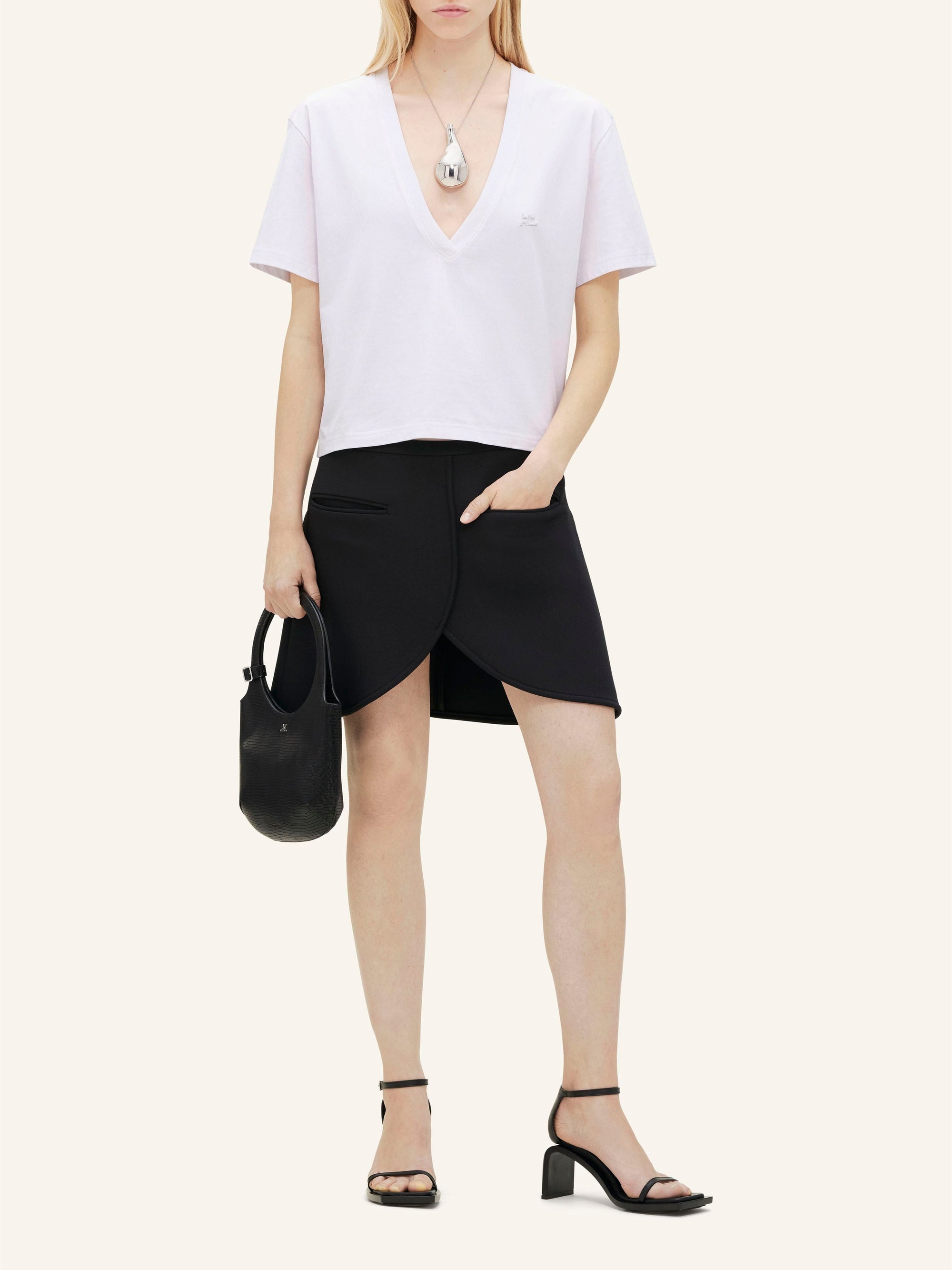 V neck cropped T-Shirt - Mist
