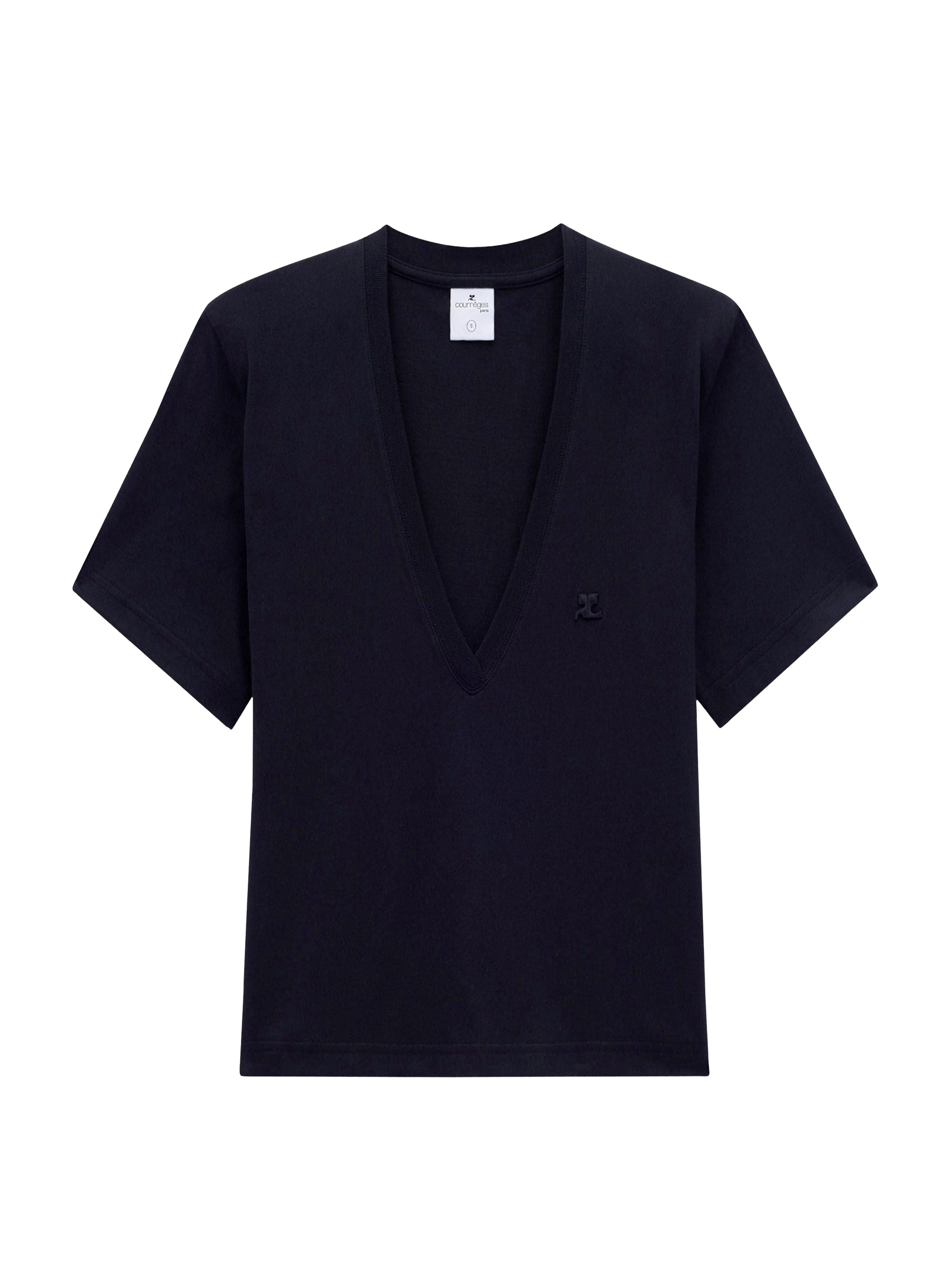 V neck cropped T-Shirt - Black