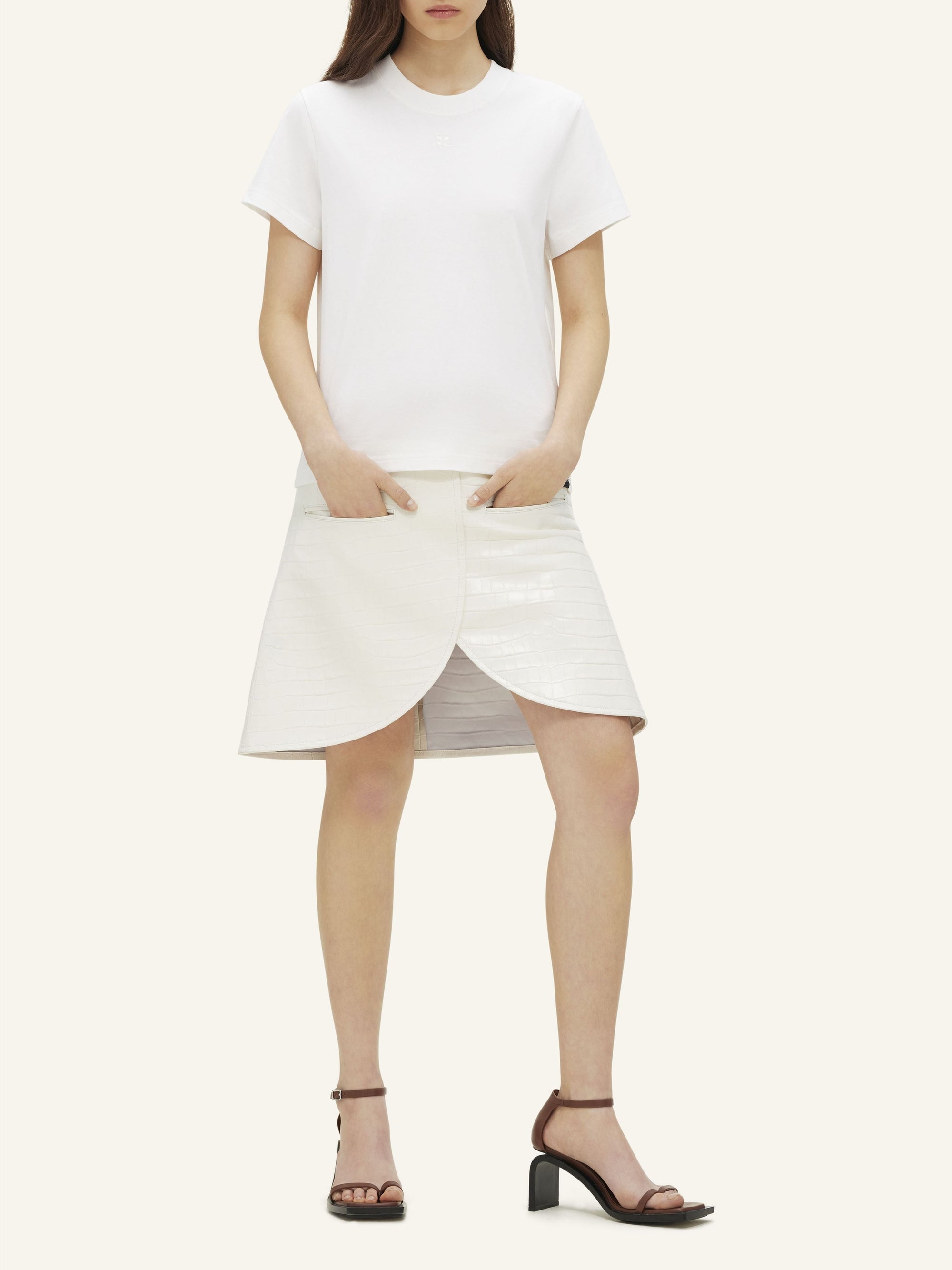 Ellipse croco stamped mini Skirt - White