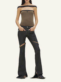 Ellipse zipped leather bootcut Pant - Black