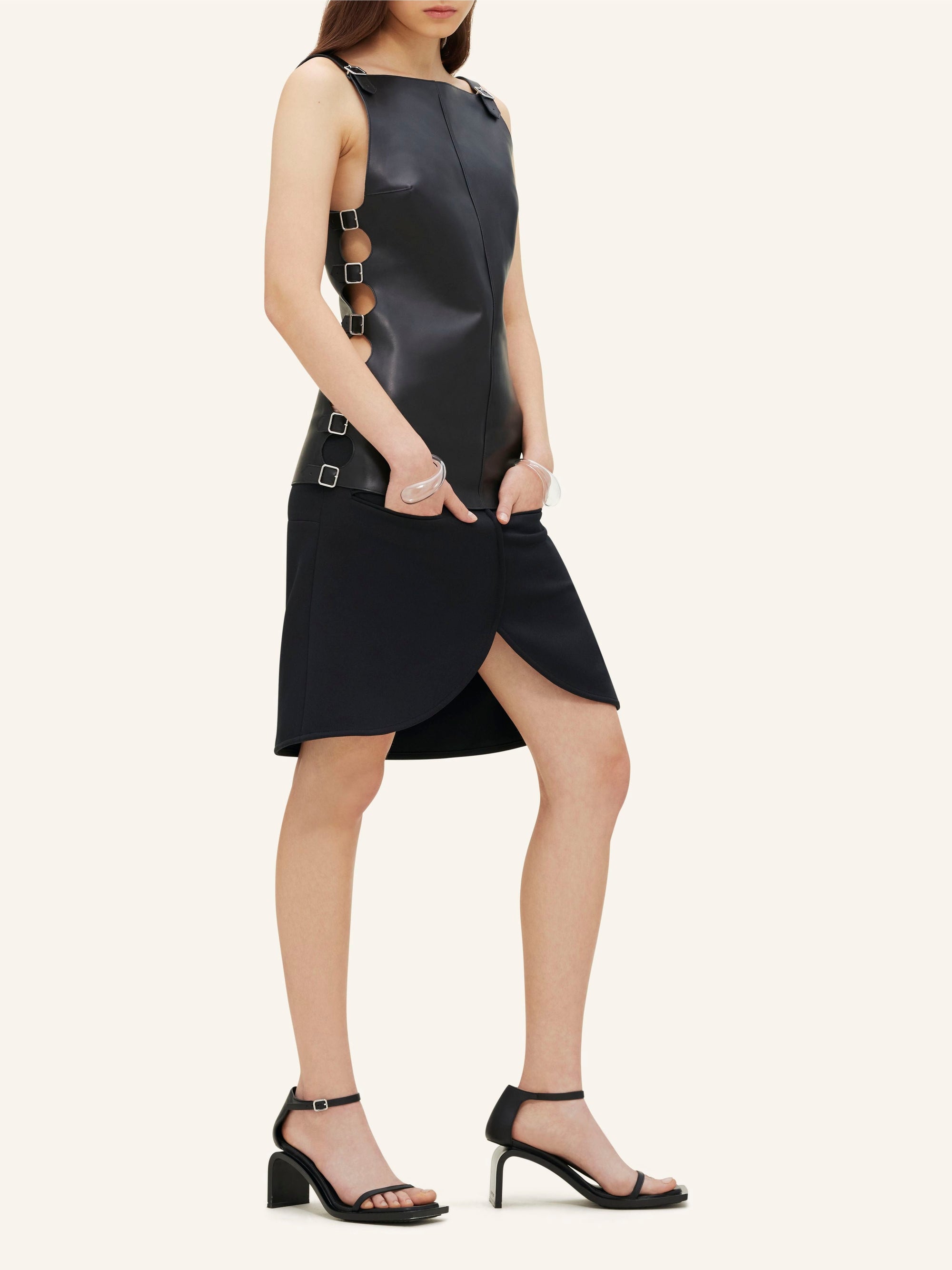 Multi sangle leather Top - Black