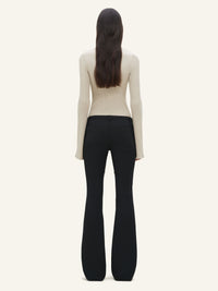 V neck rib knit Bodysuit - Beige