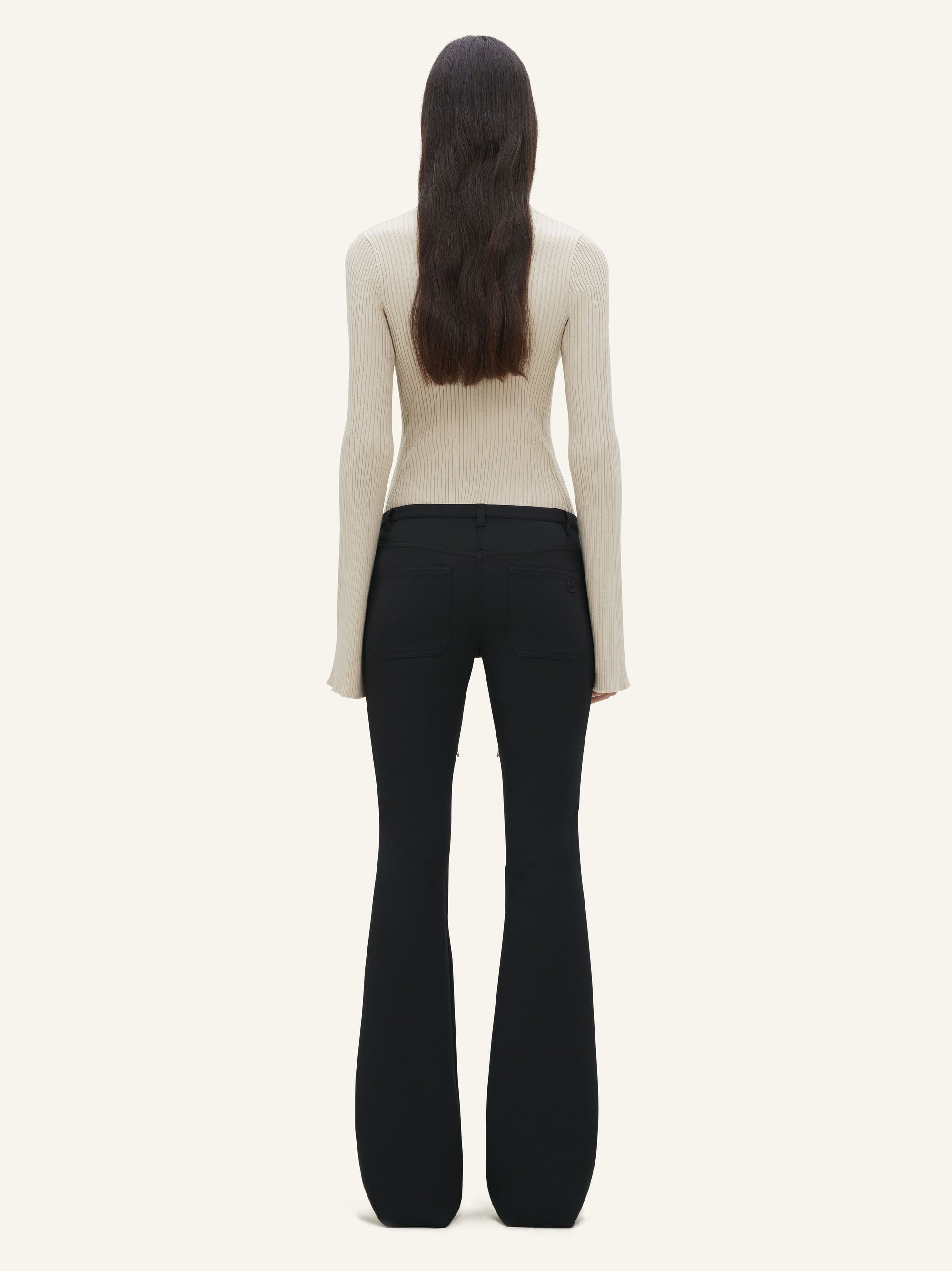 V neck rib knit Bodysuit - Beige